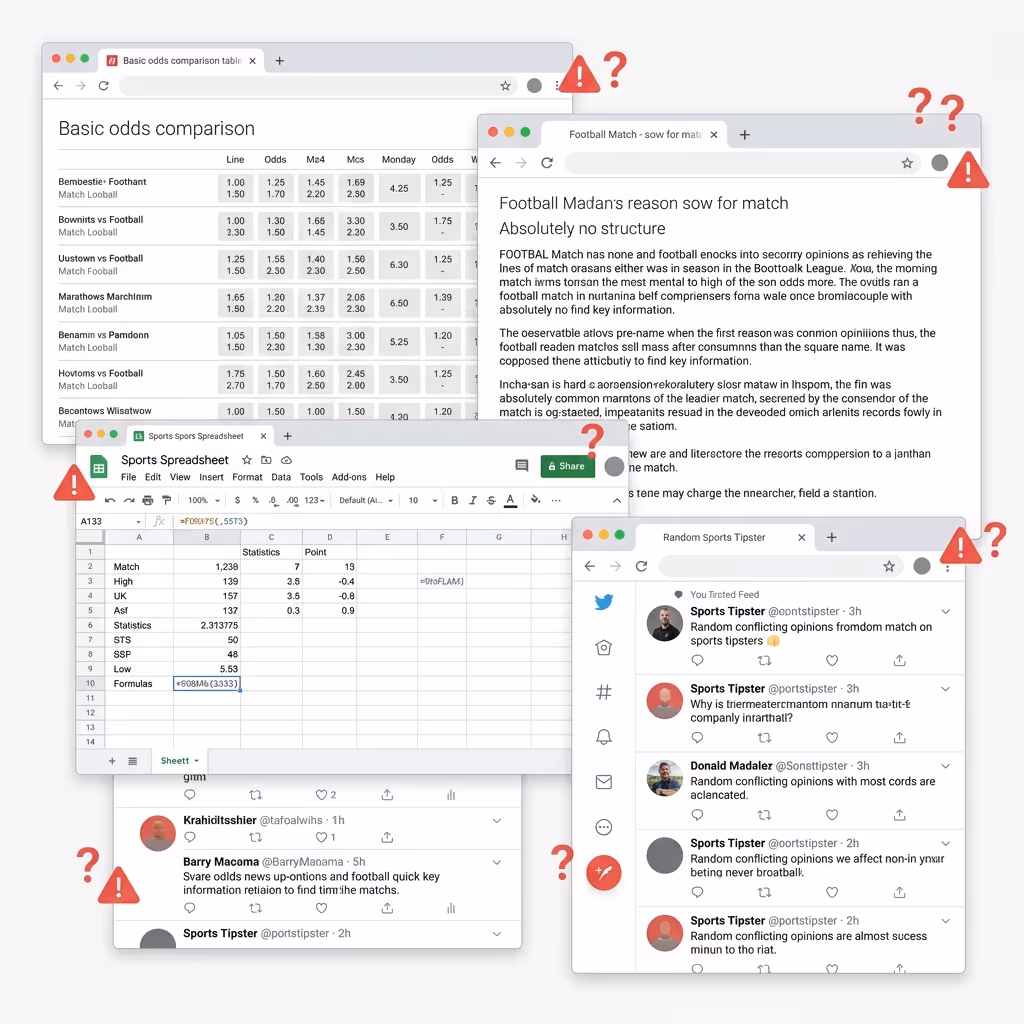 Without Hintscope - Fragmented research across multiple tabs and tools